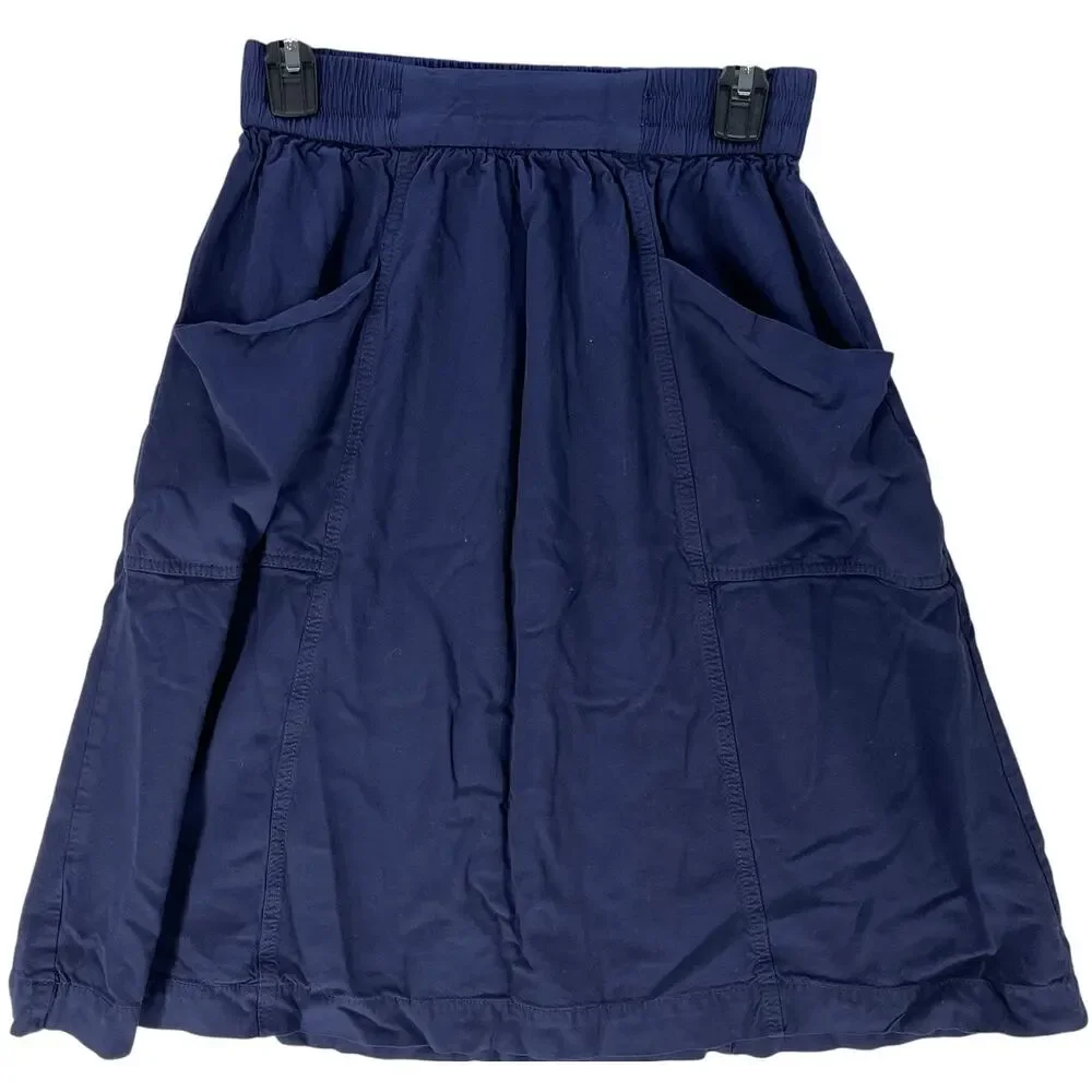 HM Midi Skirt 6 Blue Pockets A Line Minimalist Lightweight Cottage Lagenlook